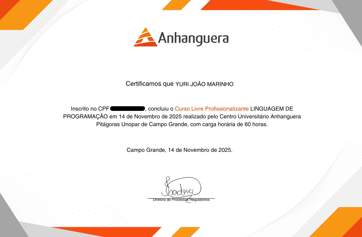 certificado Anhanguera