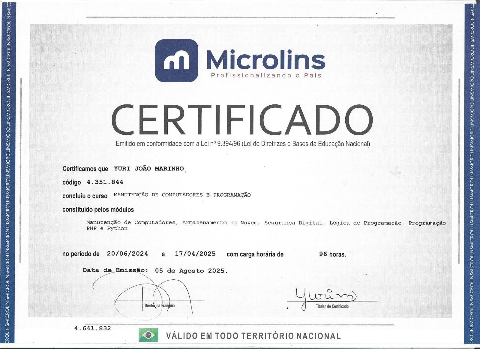 certificado Microlins